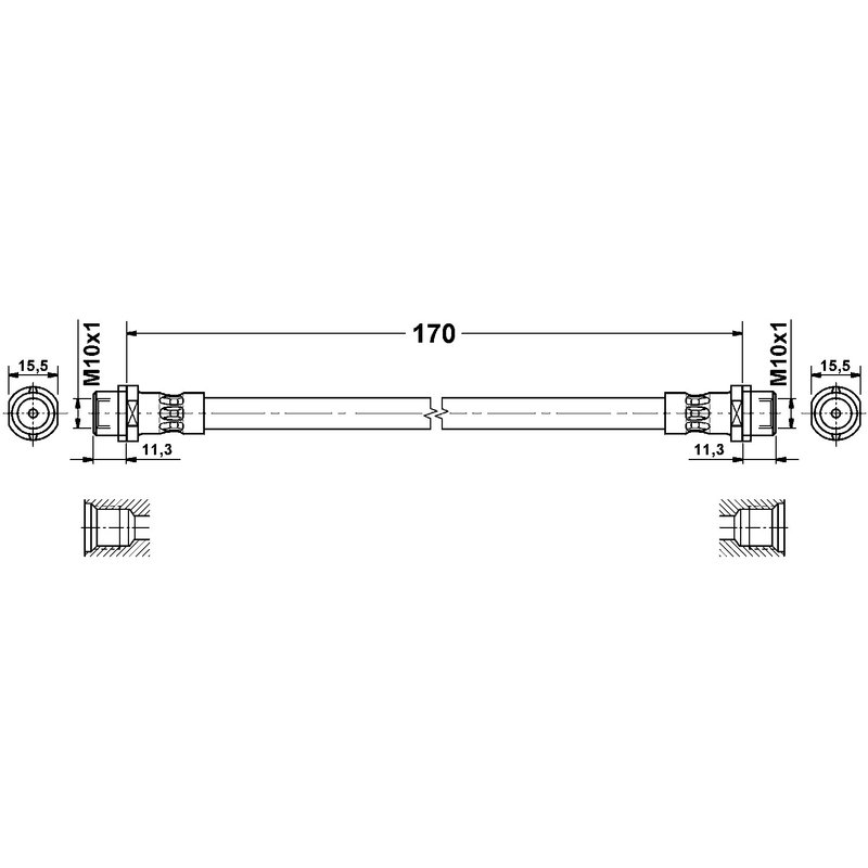 ATE 330625 Brake Hydraulic Hose - Rear Left Inner or Rear Right Inner