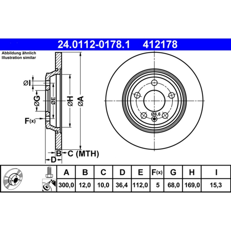 ATE 412178 Disc Brake Rotor - Rear