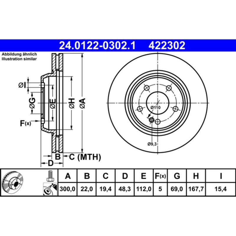 ATE 422302 Disc Brake Rotor - Rear