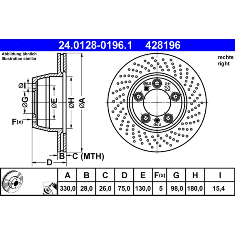 ATE 428196 Disc Brake Rotor - Rear Right