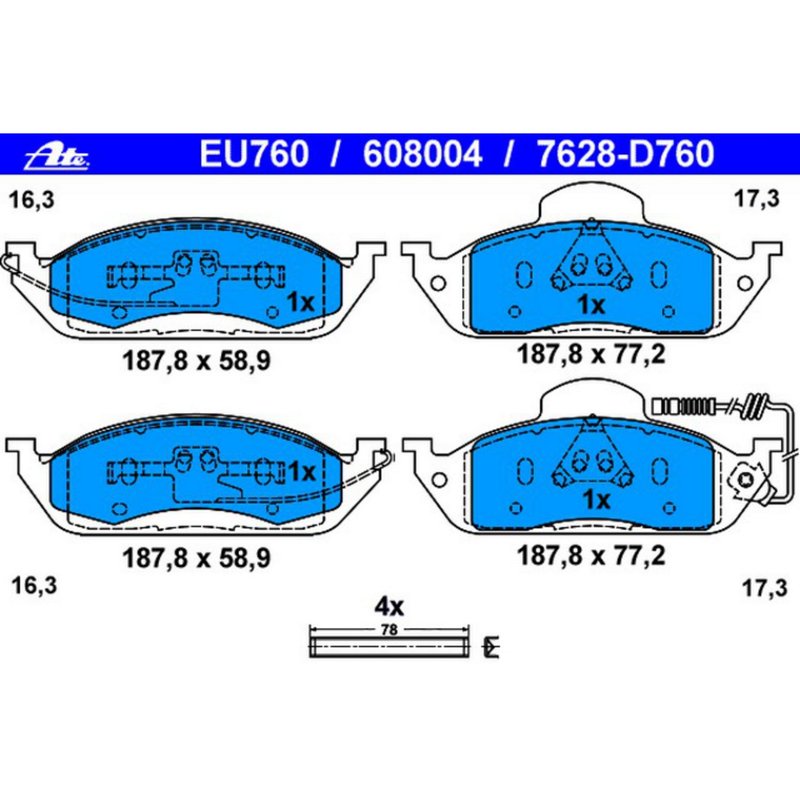 ATE 608004 Disc Brake Pad Set - Front