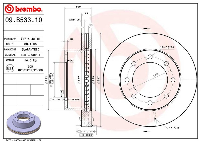 Brembo 09.B533.10 Disc Brake Rotor - Front