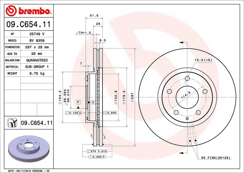 Brembo 09.C654.11 Disc Brake Rotor - Front