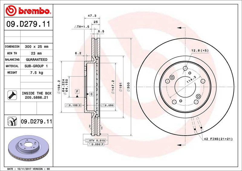 Brembo 09.D279.11 Disc Brake Rotor - Front
