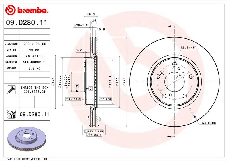 Brembo 09.D280.11 Disc Brake Rotor - Front