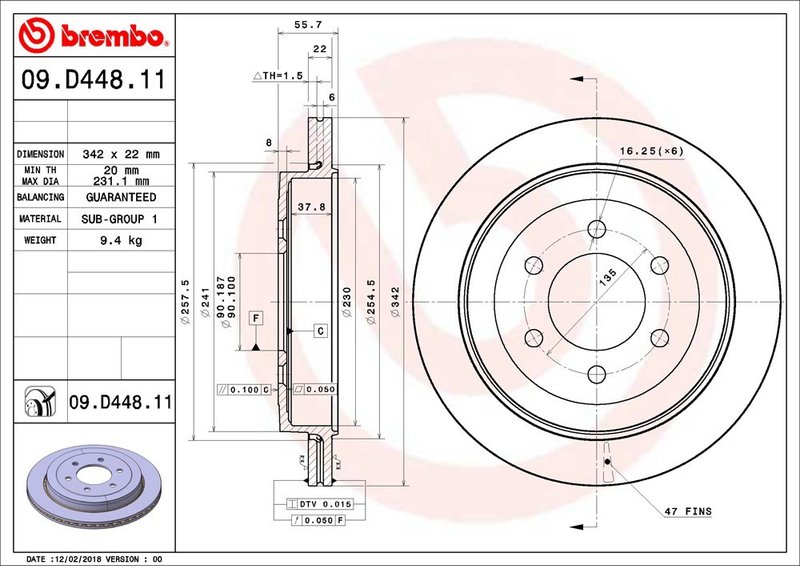 Brembo 09.D448.11 Disc Brake Rotor - Rear