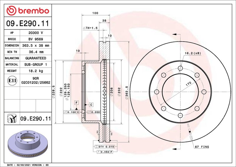 Brembo 09.E290.11 Disc Brake Rotor - Front
