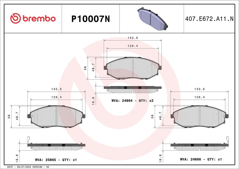 Brembo P10007N Disc Brake Pad Set - Front