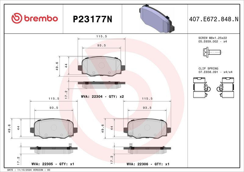 Brembo P23177N Disc Brake Pad Set - Rear