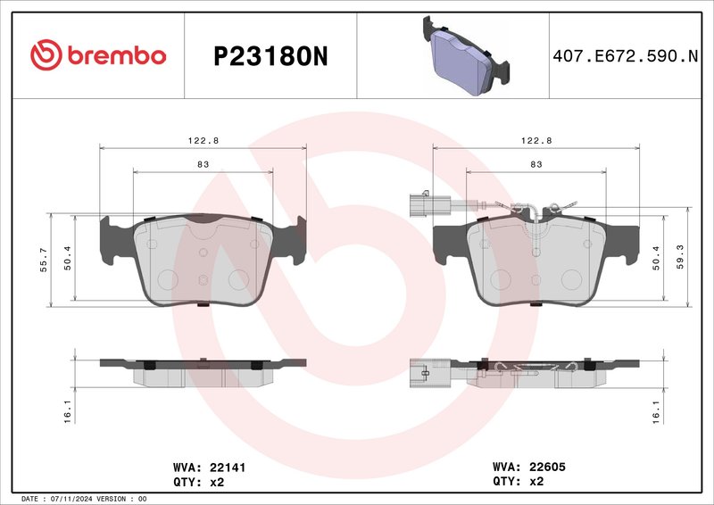 Brembo P23180N Disc Brake Pad Set - Rear