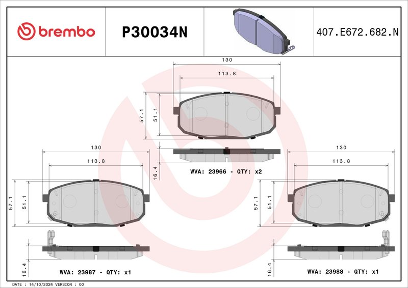 Brembo P30034N Disc Brake Pad Set - Front