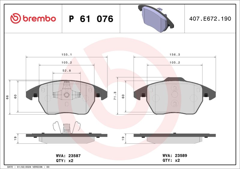 Brembo P61076 Disc Brake Pad Set - Front