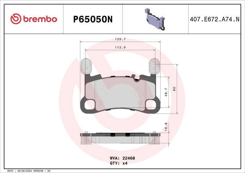 Brembo P65050N Disc Brake Pad Set - Rear