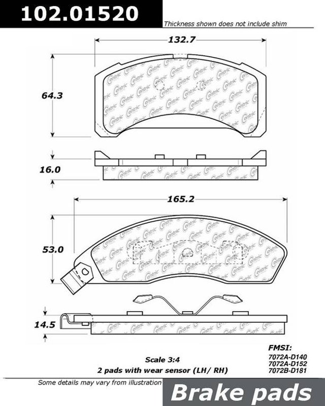 Centric 102.01520 Disc Brake Pad Set - Front