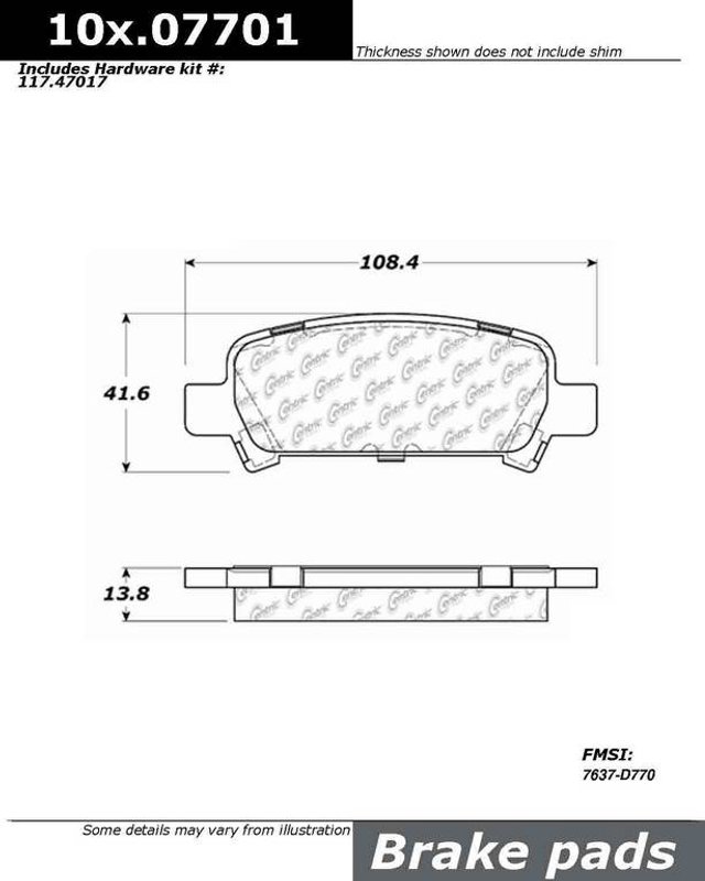 Centric 106.07701 Disc Brake Pad Set - Rear