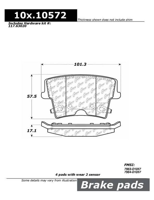 Centric 106.10572 Disc Brake Pad Set - Rear