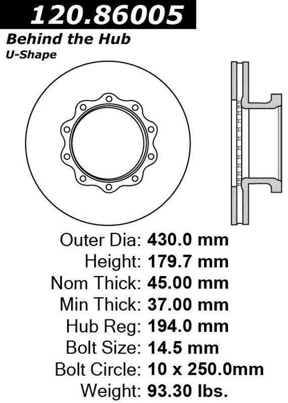 Centric 120.86005 Disc Brake Rotor - Rear