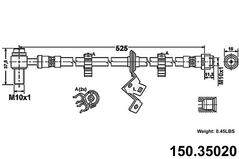 Centric 150.35020 Brake Hydraulic Hose - Front Left