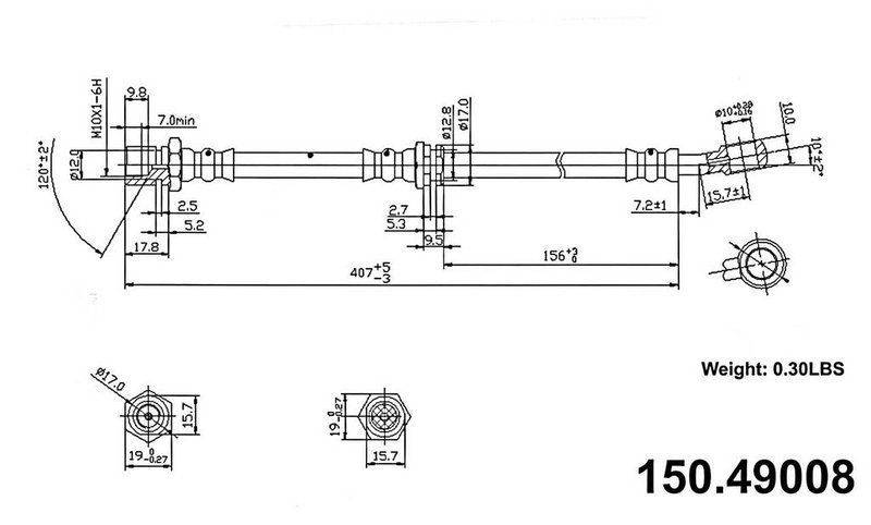 Centric 150.49008 Brake Hydraulic Hose - Front Left