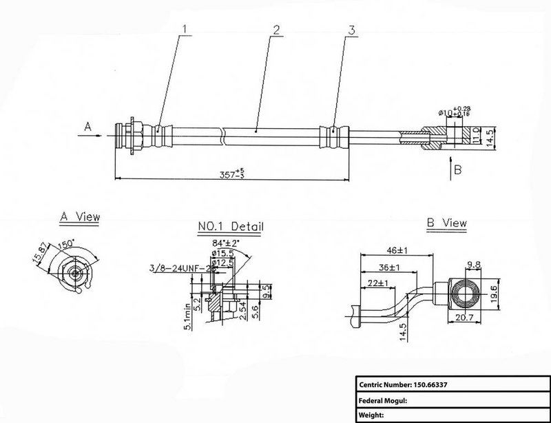 Centric 150.66337 Brake Hydraulic Hose - Rear Left Lower or Rear Right Lower