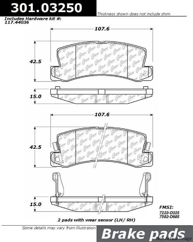 Centric 301.03250 Disc Brake Pad Set - Rear