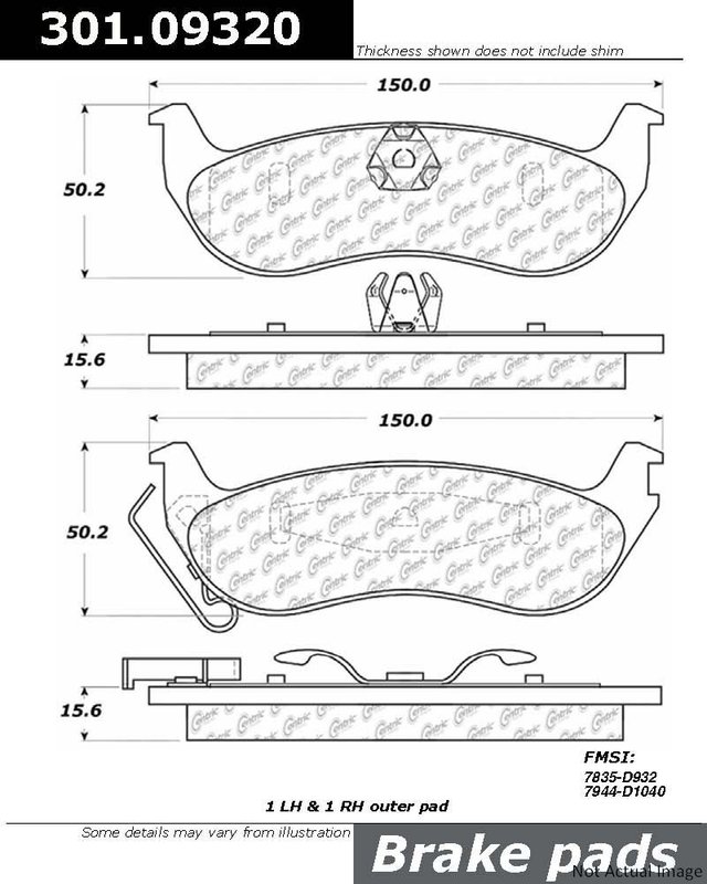 Centric 301.09320 Disc Brake Pad Set - Rear