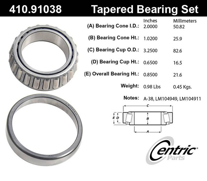 Centric 410.91038E Wheel Bearing and Race Set