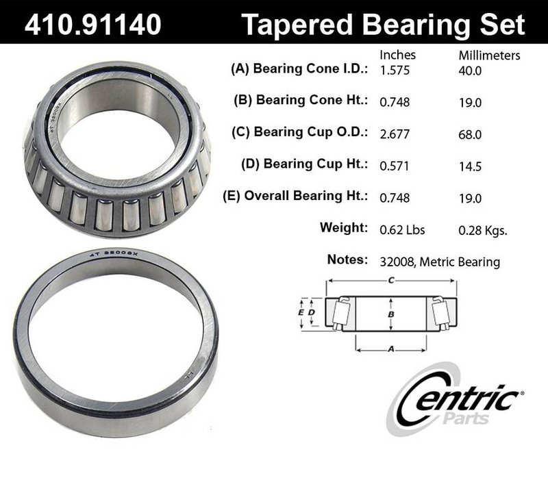 Centric 410.91140 Wheel Bearing and Race Set - Front Inner or Front Outer