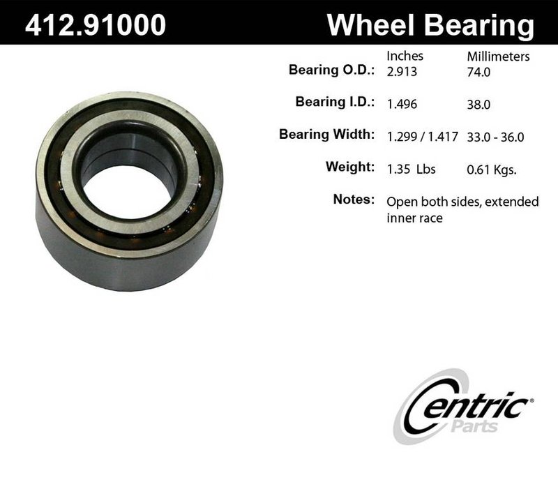 Centric 412.91000E Wheel Bearing - Front, Front Inner or Rear