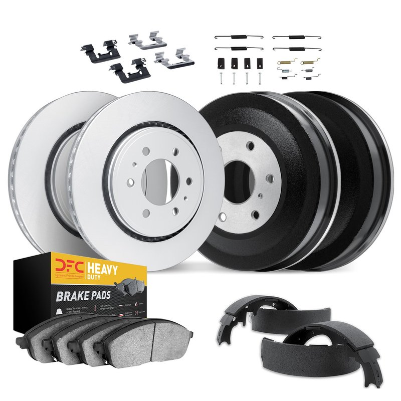 Dynamite Friction 4214-48001 Disc Brake Pad and Rotor / Drum Brake Shoe and Drum Kit - Front and Rear