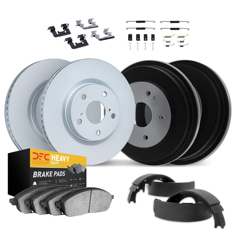 Dynamite Friction 4284-47048 Disc Brake Pad and Rotor / Drum Brake Shoe and Drum Kit - Front and Rear