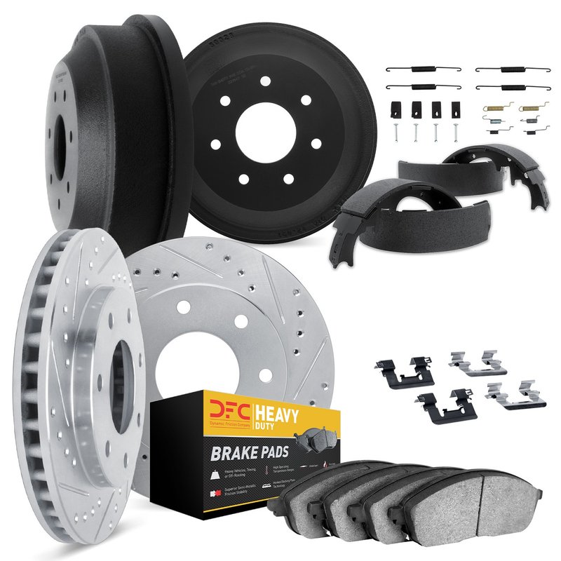 Dynamite Friction 7214-54345 Disc Brake Pad and Rotor / Drum Brake Shoe and Drum Kit - Front and Rear