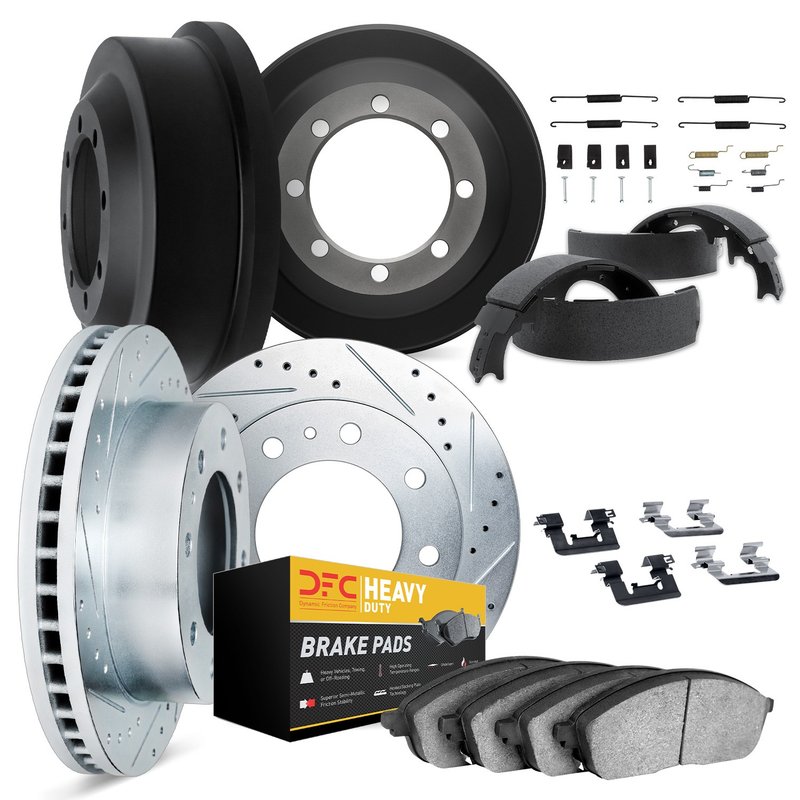 Dynamite Friction 7284-48014 Disc Brake Pad and Rotor / Drum Brake Shoe and Drum Kit - Front and Rear