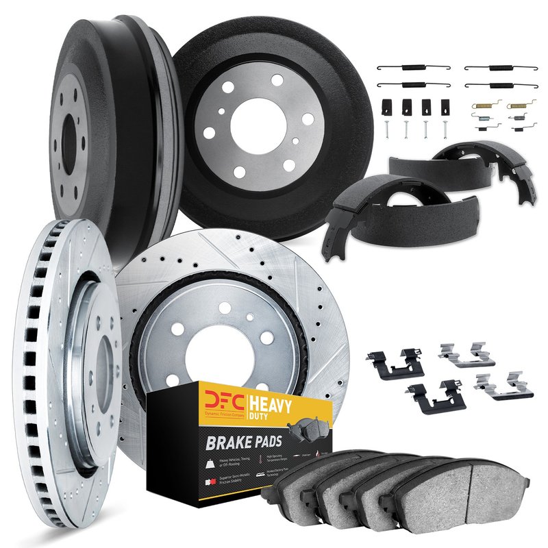 Dynamite Friction 7284-48065 Disc Brake Pad and Rotor / Drum Brake Shoe and Drum Kit - Front and Rear