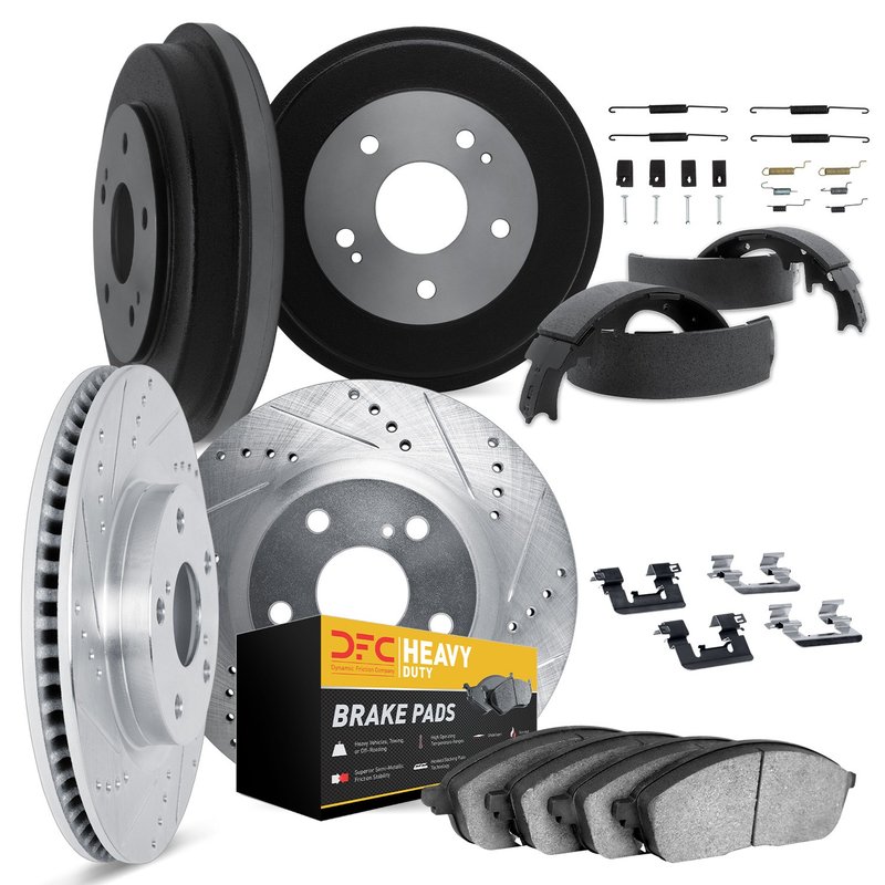 Dynamite Friction 7284-54123 Disc Brake Pad and Rotor / Drum Brake Shoe and Drum Kit - Front and Rear