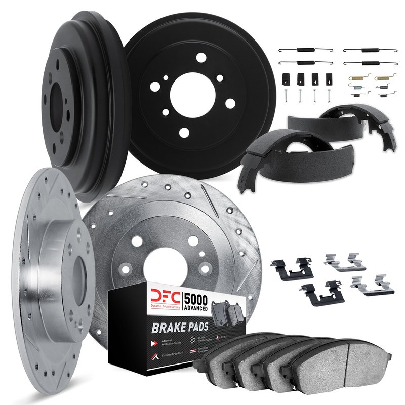 Dynamic Friction 7514-31076 Disc Brake Pad and Rotor / Drum Brake Shoe and Drum Kit - Front and Rear