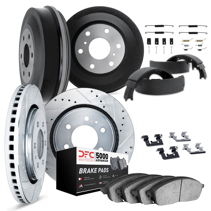 Dynamite Friction 7514-47190 Disc Brake Pad and Rotor / Drum Brake Shoe and Drum Kit - Front and Rear