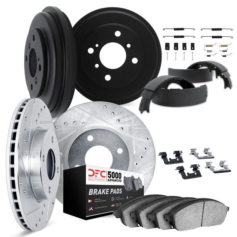 Dynamite Friction 7514-74017 Disc Brake Pad and Rotor / Drum Brake Shoe and Drum Kit - Front and Rear