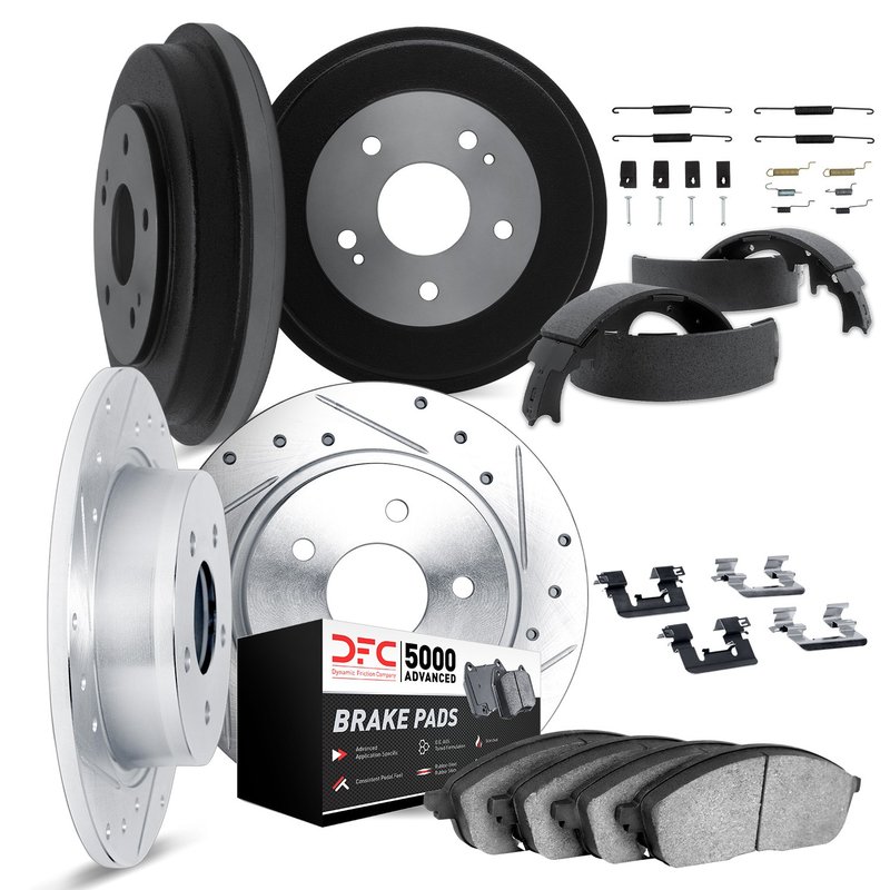 Dynamic Friction 7514-74076 Disc Brake Pad and Rotor / Drum Brake Shoe and Drum Kit - Front and Rear
