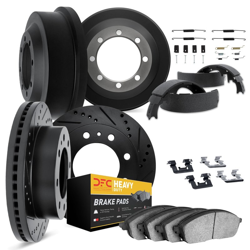 Dynamite Friction 8214-40163 Disc Brake Pad and Rotor / Drum Brake Shoe and Drum Kit - Front and Rear