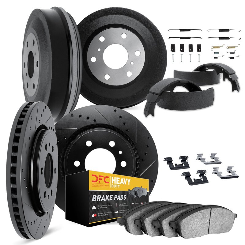 Dynamite Friction 8214-48002 Disc Brake Pad and Rotor / Drum Brake Shoe and Drum Kit - Front and Rear