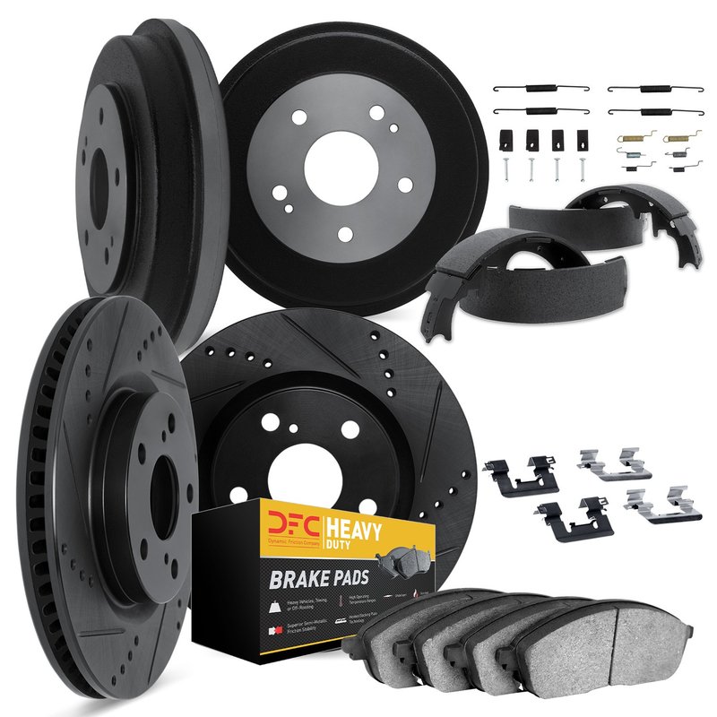 Dynamite Friction 8284-47093 Disc Brake Pad and Rotor / Drum Brake Shoe and Drum Kit - Front and Rear