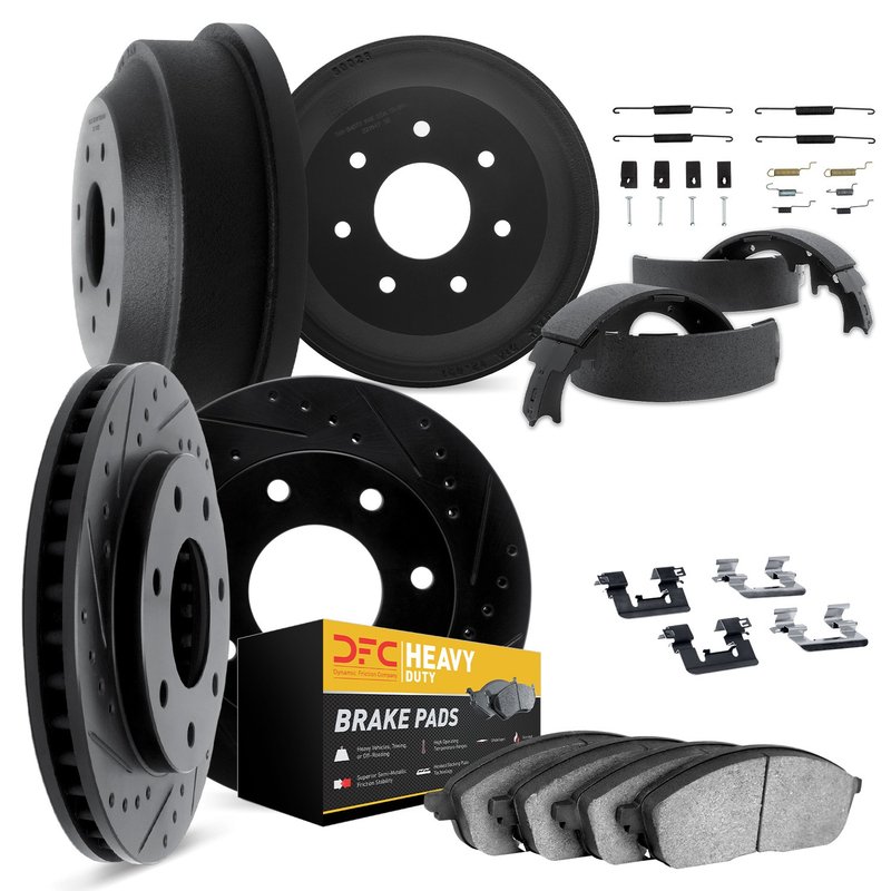 Dynamite Friction 8284-54197 Disc Brake Pad and Rotor / Drum Brake Shoe and Drum Kit - Front and Rear