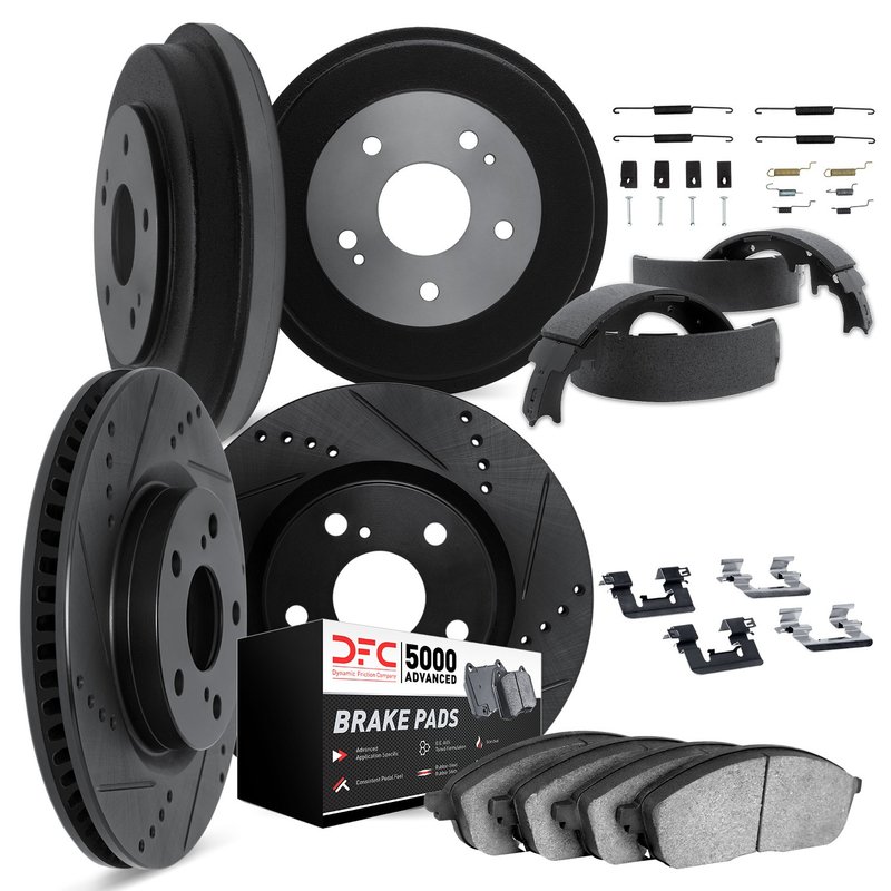 Dynamite Friction 8514-47013 Disc Brake Pad and Rotor / Drum Brake Shoe and Drum Kit - Front and Rear