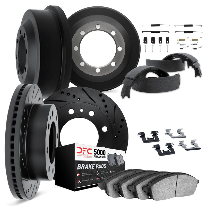 Dynamite Friction 8514-47130 Disc Brake Pad and Rotor / Drum Brake Shoe and Drum Kit - Front and Rear