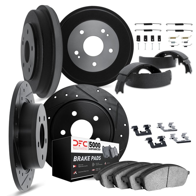 Dynamic Friction 8514-74071 Disc Brake Pad and Rotor / Drum Brake Shoe and Drum Kit - Front and Rear