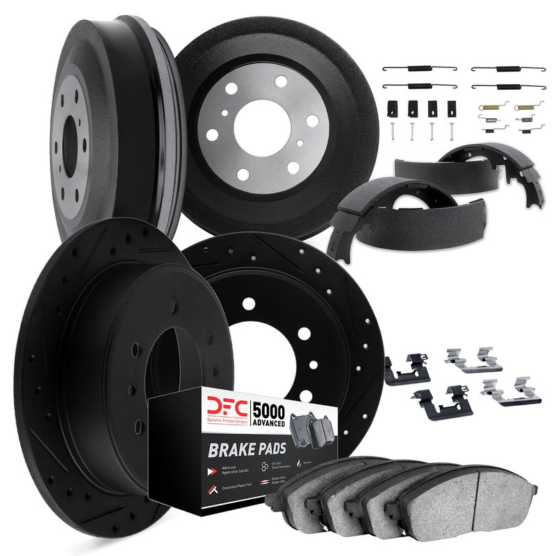 Dynamite Friction 8514-76005 Disc Brake Pad and Rotor / Drum Brake Shoe and Drum Kit - Front and Rear