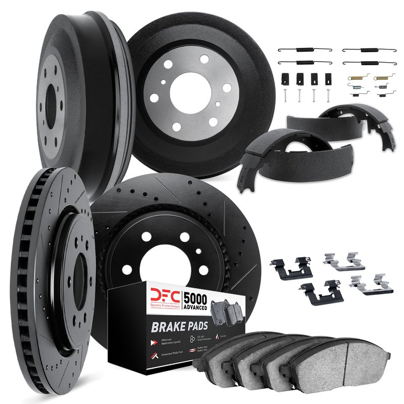 Dynamite Friction 8514-76054 Disc Brake Pad and Rotor / Drum Brake Shoe and Drum Kit - Front and Rear