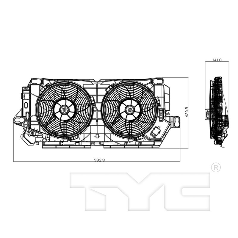 TYC 624240 Dual Radiator and Condenser Fan Assembly