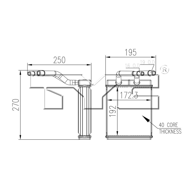 TYC 96110 HVAC Heater Core - Front